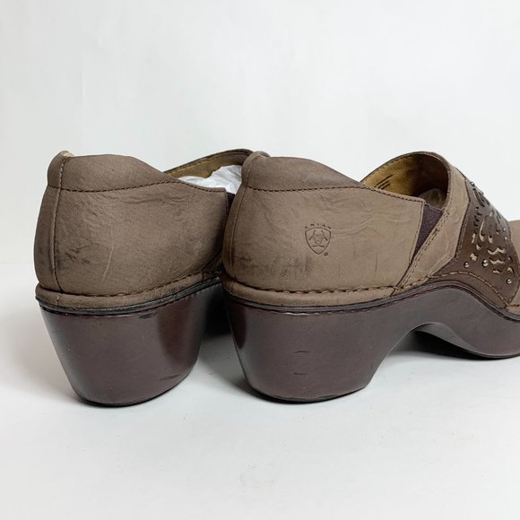 Ariat Tambour Women's Size 9 Leather Clogs Slip On Wedge Heel Mule Shoe - Picture 12 of 15